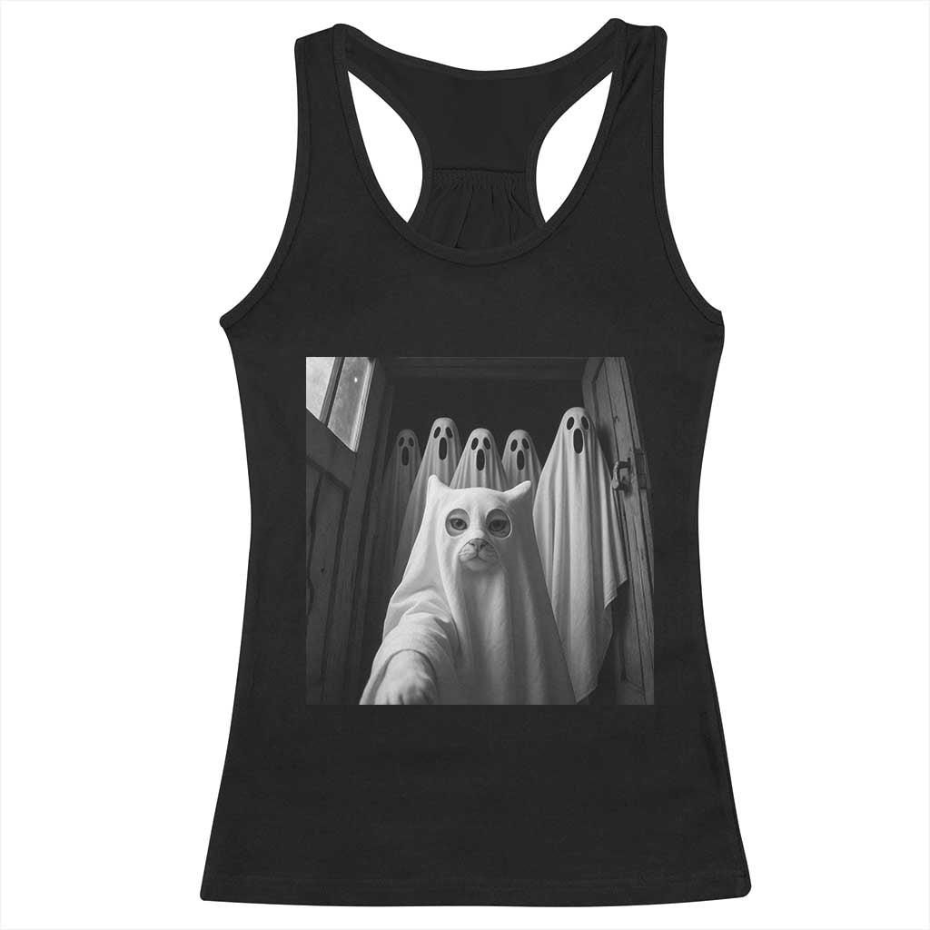 Funny Ghost Cat Halloween Meme Racerback Tank Top - Wonder Print Shop