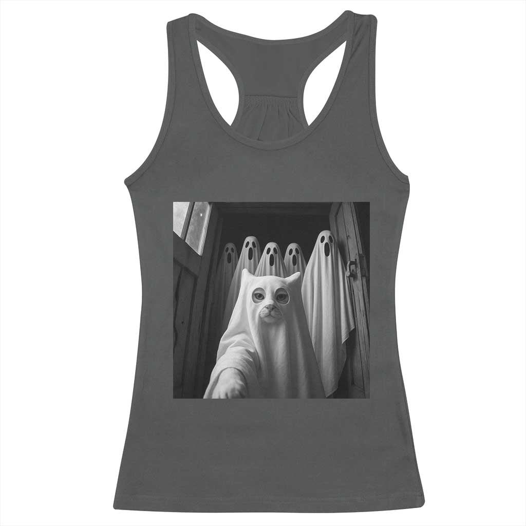 Funny Ghost Cat Halloween Meme Racerback Tank Top - Wonder Print Shop
