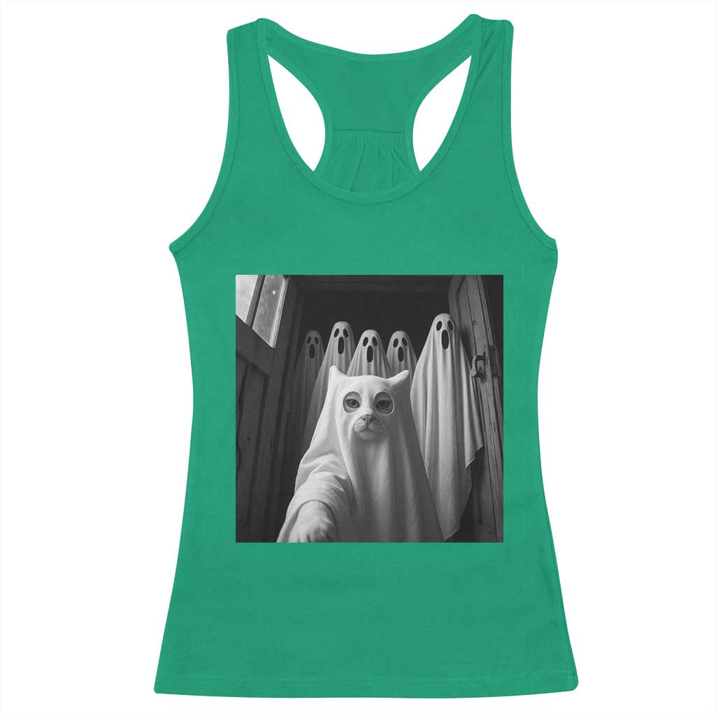 Funny Ghost Cat Halloween Meme Racerback Tank Top - Wonder Print Shop
