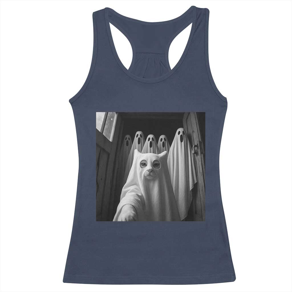 Funny Ghost Cat Halloween Meme Racerback Tank Top - Wonder Print Shop