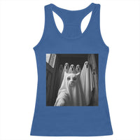 Funny Ghost Cat Halloween Meme Racerback Tank Top - Wonder Print Shop