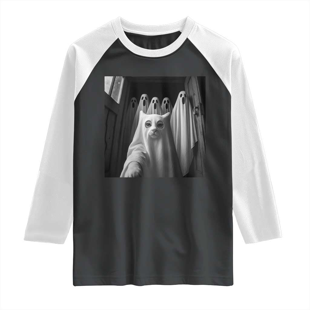 Funny Ghost Cat Halloween Meme Raglan Shirt - Wonder Print Shop