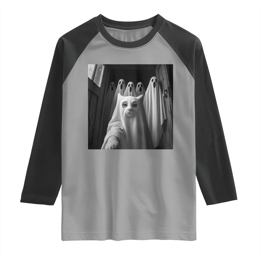 Funny Ghost Cat Halloween Meme Raglan Shirt - Wonder Print Shop