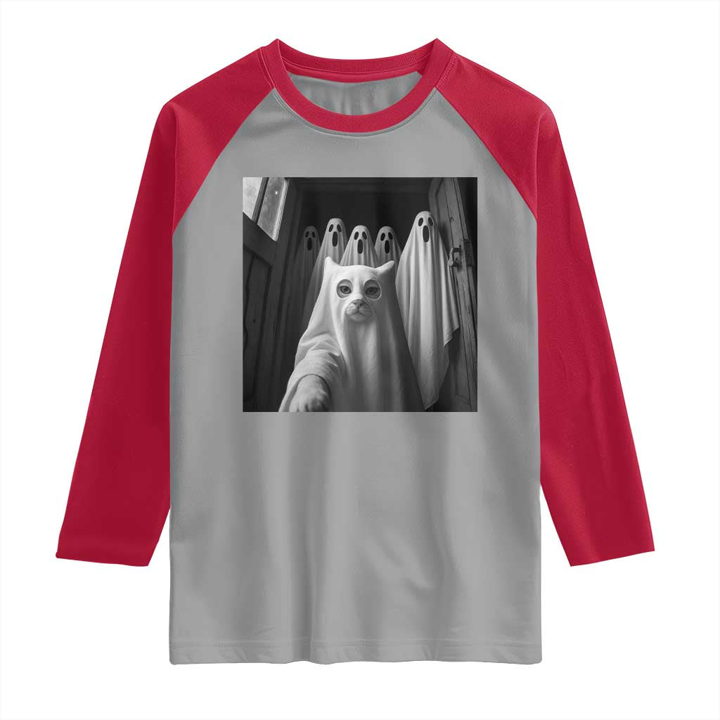 Funny Ghost Cat Halloween Meme Raglan Shirt - Wonder Print Shop