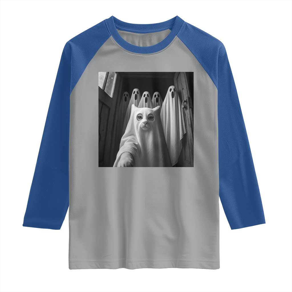 Funny Ghost Cat Halloween Meme Raglan Shirt - Wonder Print Shop