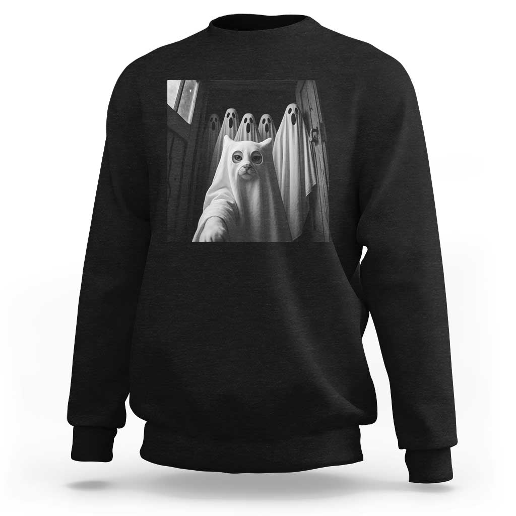Funny Ghost Cat Halloween Meme Sweatshirt - Wonder Print Shop