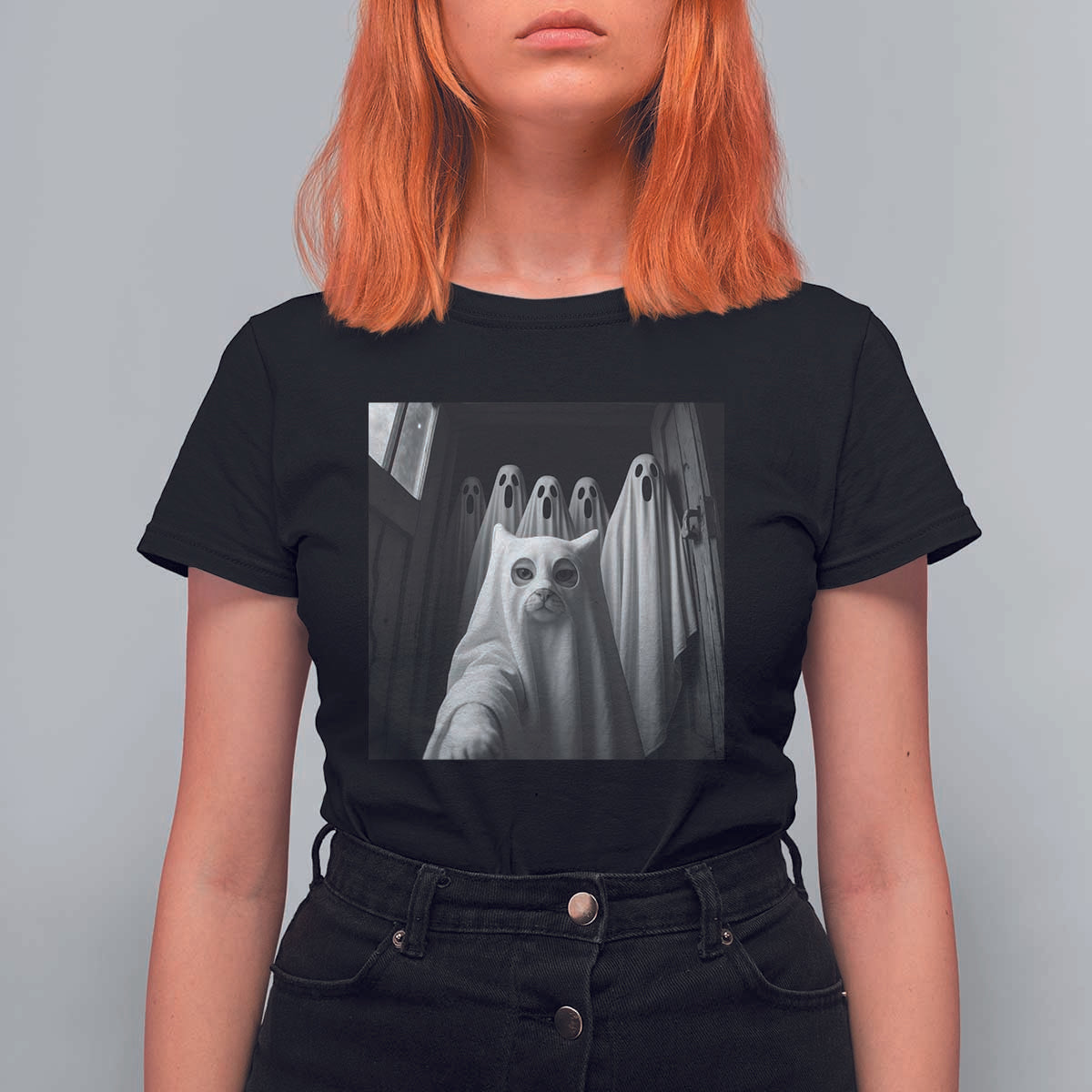 Funny Ghost Cat Halloween Meme T Shirt For Women - Wonder Print Shop