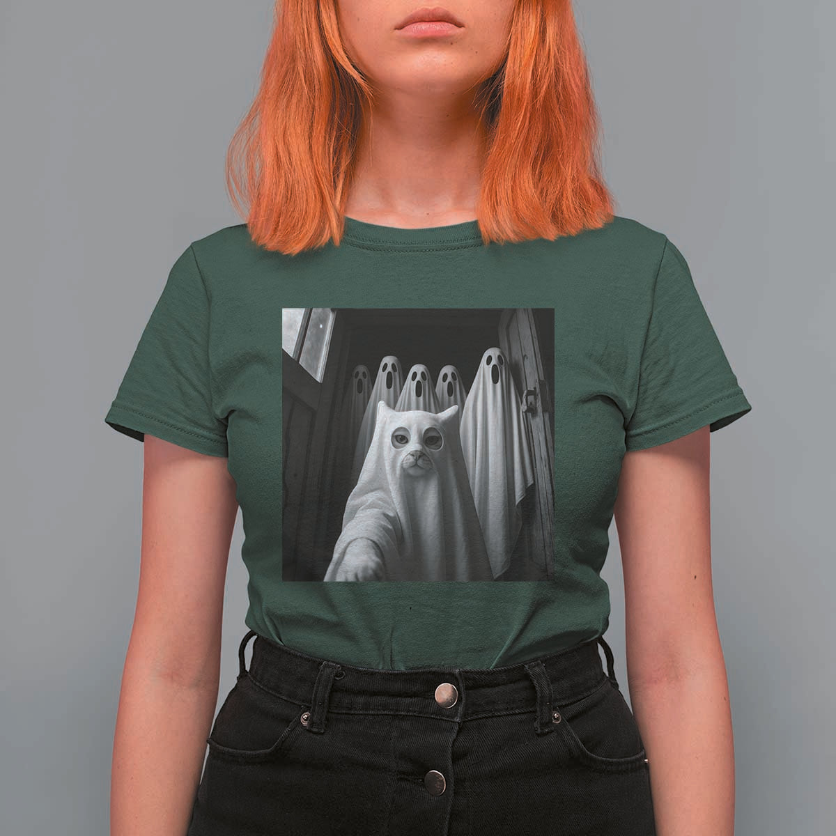 Funny Ghost Cat Halloween Meme T Shirt For Women - Wonder Print Shop