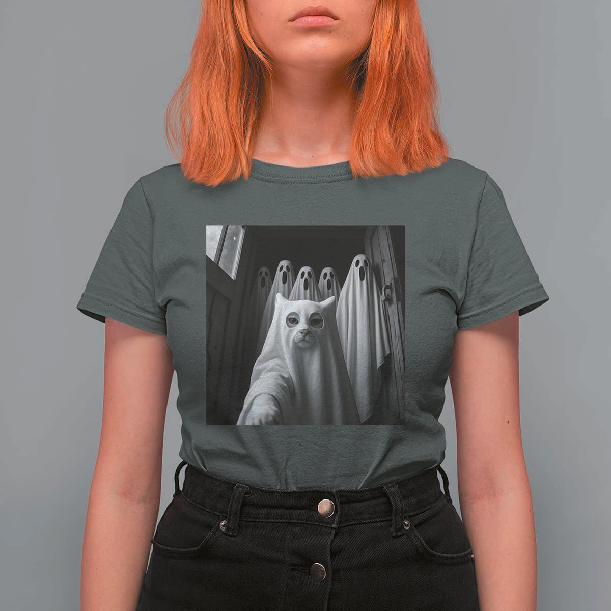 Funny Ghost Cat Halloween Meme T Shirt For Women - Wonder Print Shop