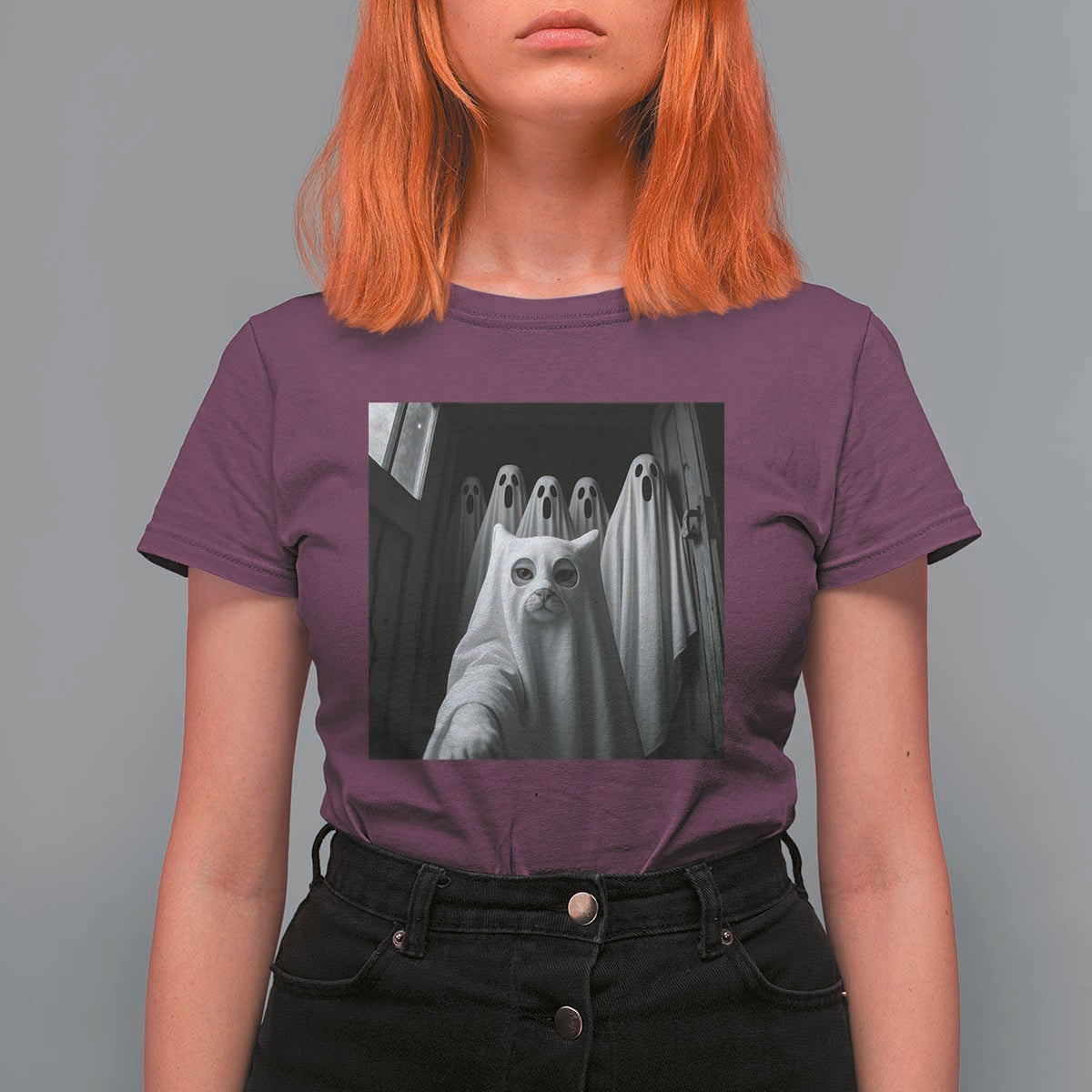 Funny Ghost Cat Halloween Meme T Shirt For Women - Wonder Print Shop
