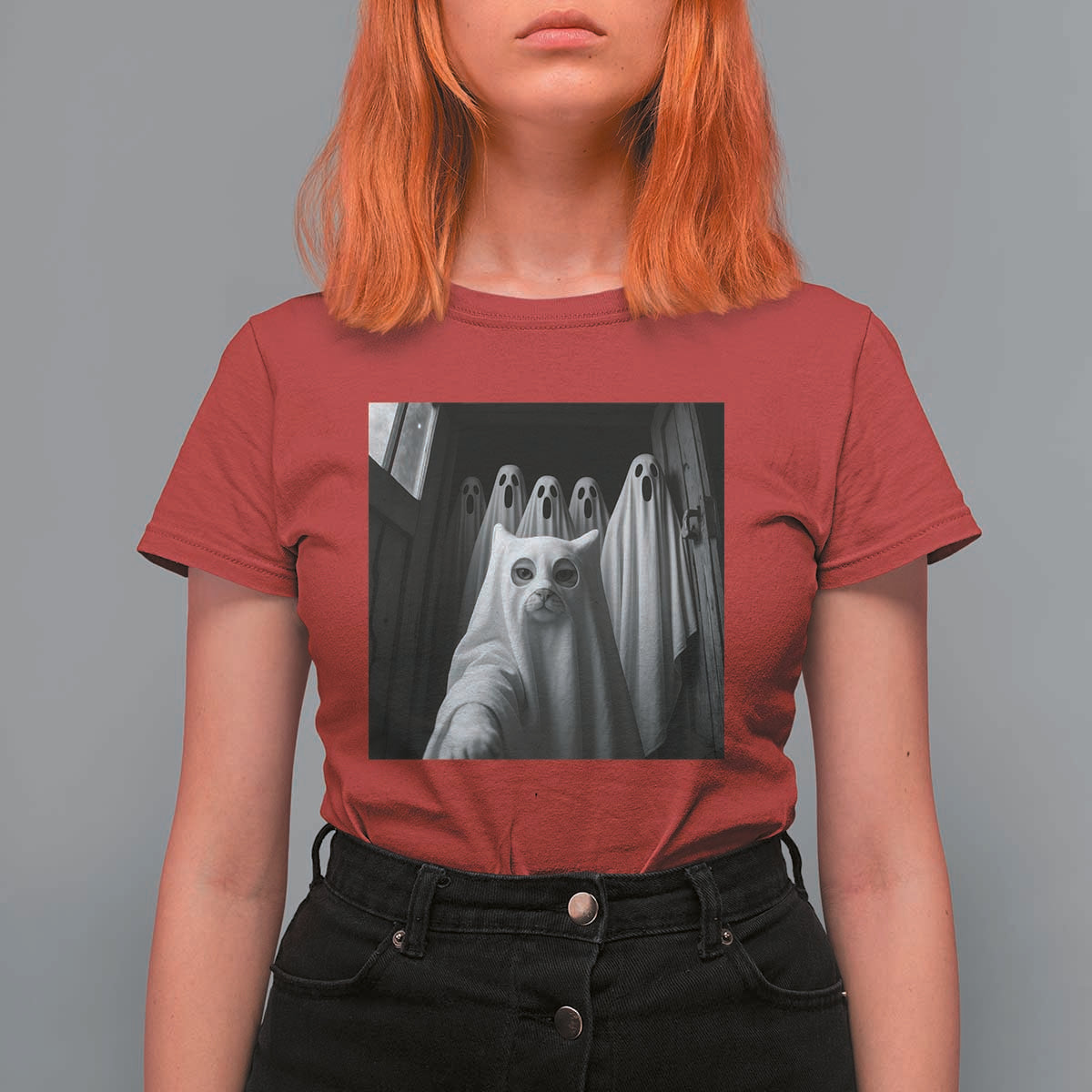 Funny Ghost Cat Halloween Meme T Shirt For Women - Wonder Print Shop
