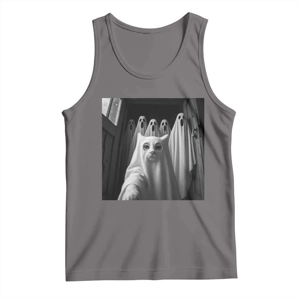 Funny Ghost Cat Halloween Meme Tank Top - Wonder Print Shop