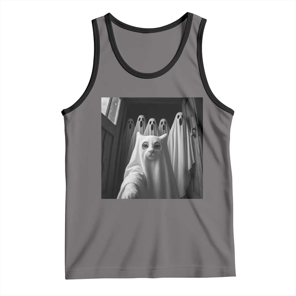 Funny Ghost Cat Halloween Meme Tank Top - Wonder Print Shop