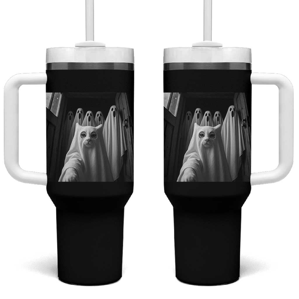 Funny Ghost Cat Halloween Meme Tumbler With Handle - Wonder Print Shop