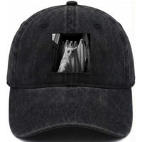 Funny Ghost Cat Halloween Meme Washed Cotton Baseball Cap