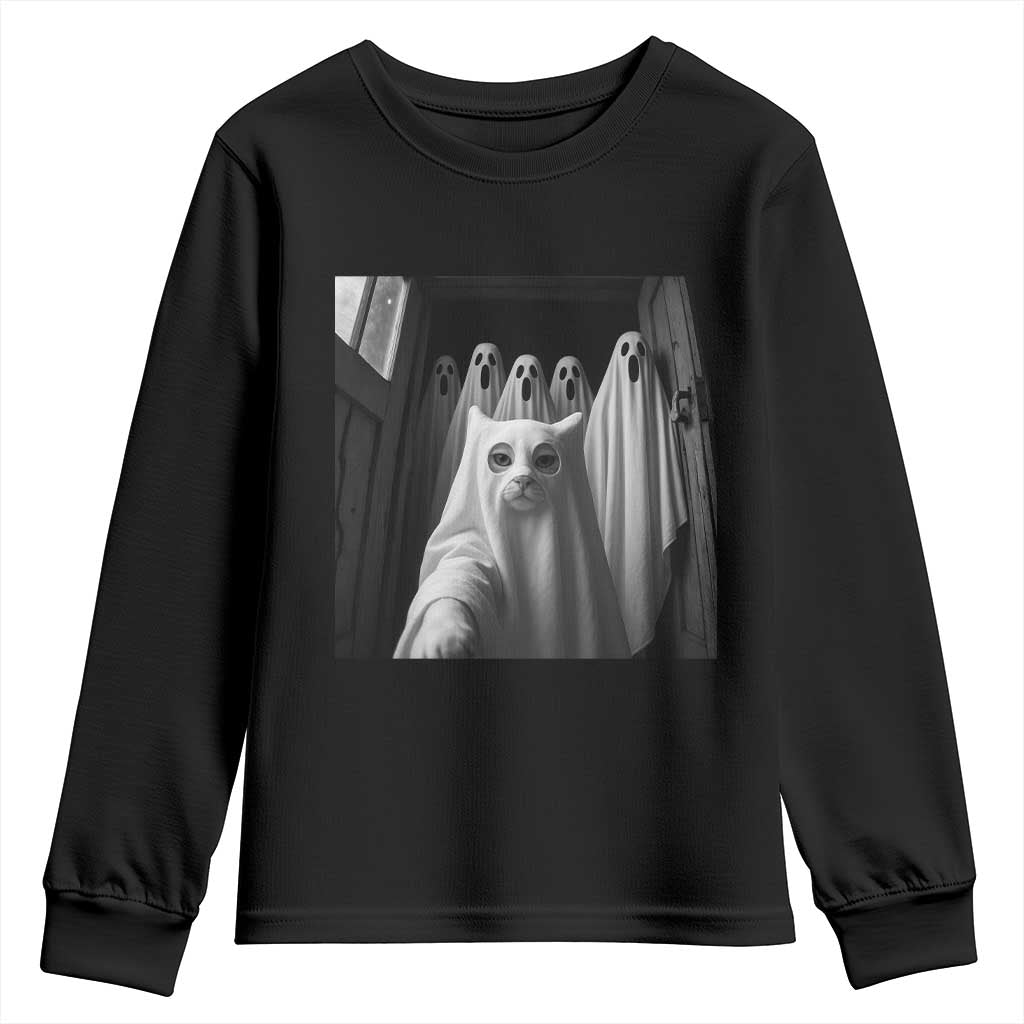Funny Ghost Cat Halloween Meme Youth Sweatshirt - Wonder Print Shop