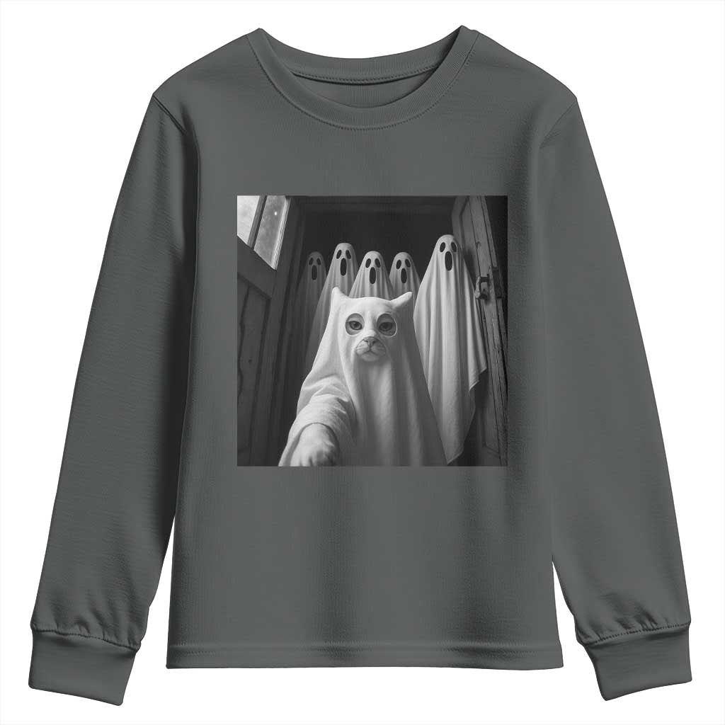 Funny Ghost Cat Halloween Meme Youth Sweatshirt - Wonder Print Shop