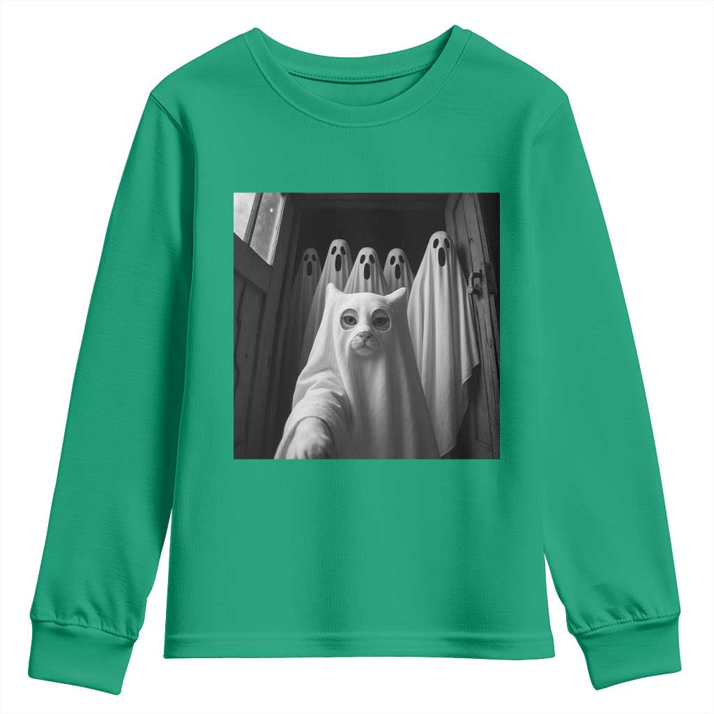 Funny Ghost Cat Halloween Meme Youth Sweatshirt - Wonder Print Shop