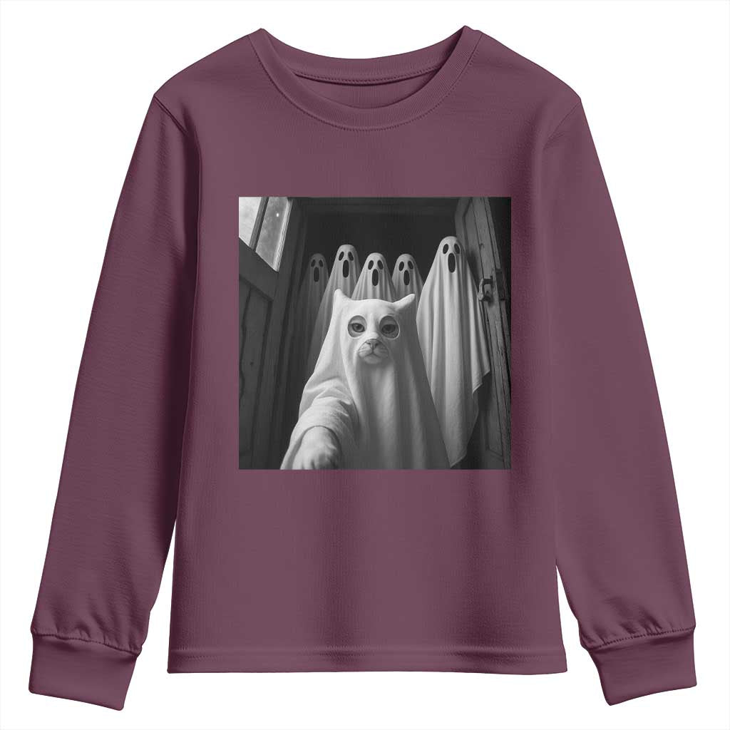 Funny Ghost Cat Halloween Meme Youth Sweatshirt - Wonder Print Shop