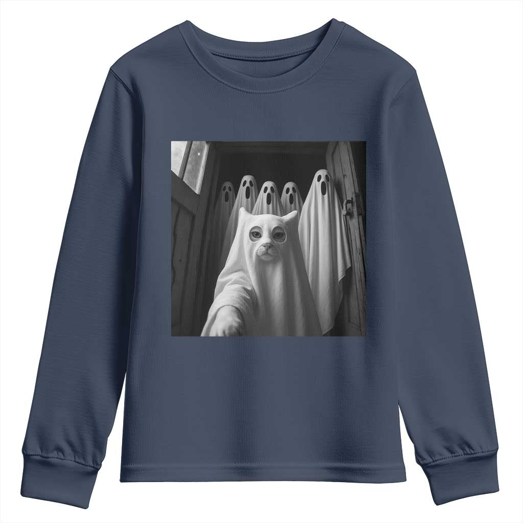 Funny Ghost Cat Halloween Meme Youth Sweatshirt - Wonder Print Shop
