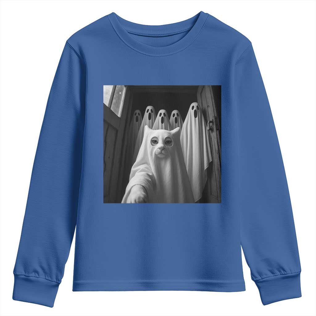 Funny Ghost Cat Halloween Meme Youth Sweatshirt - Wonder Print Shop