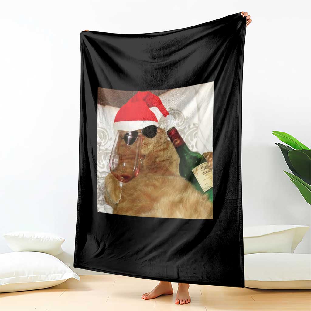 Funny Cat Drinking Wine Christmas Throw Blanket - Wonder Print Shop