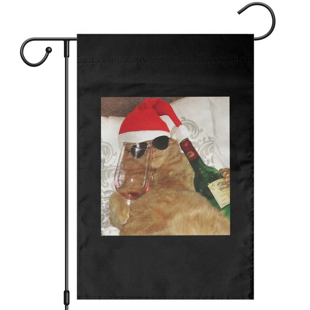 Funny Cat Drinking Wine Christmas Garden Flag - Wonder Print Shop