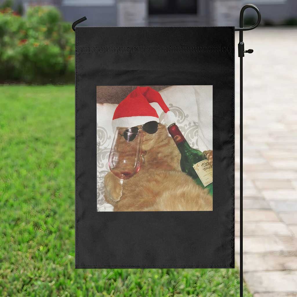 Funny Cat Drinking Wine Christmas Garden Flag - Wonder Print Shop