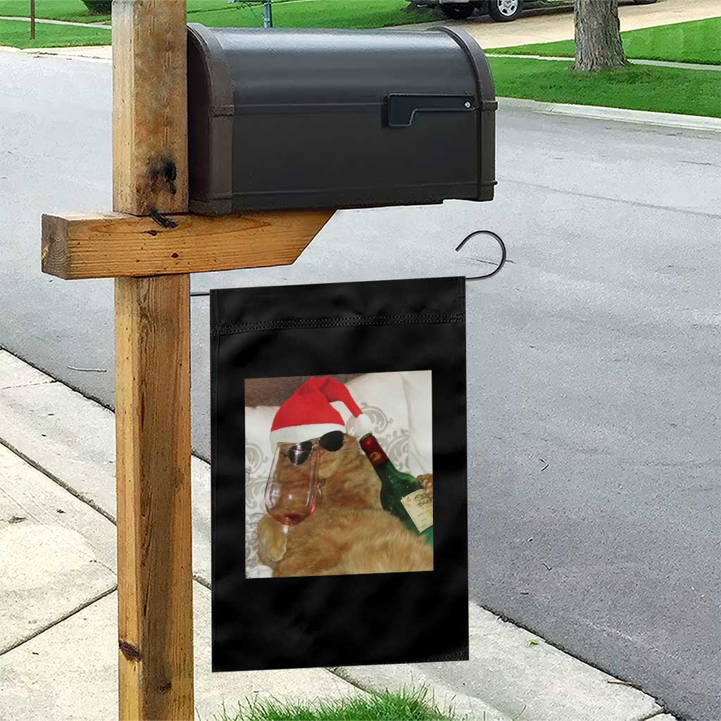 Funny Cat Drinking Wine Christmas Garden Flag - Wonder Print Shop