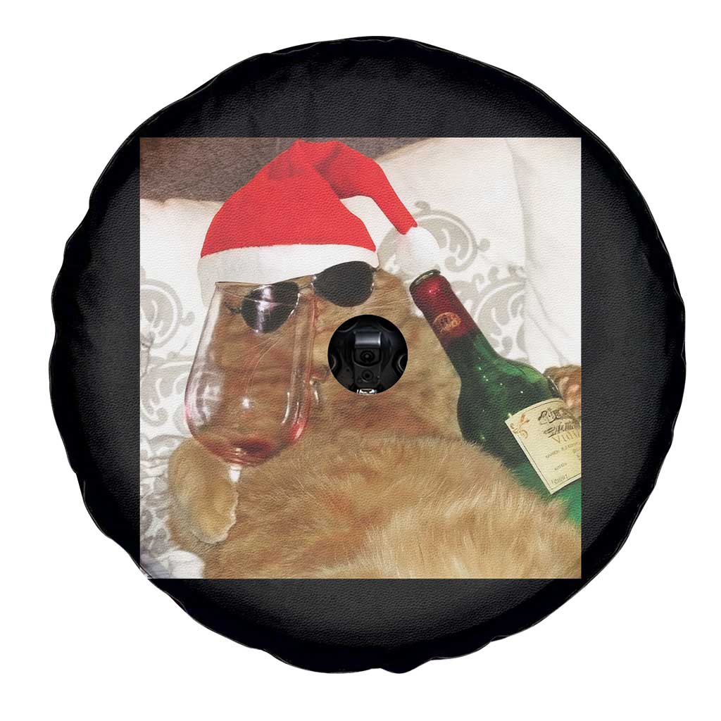 Funny Cat Drinking Wine Christmas Spare Tire Cover - Wonder Print Shop