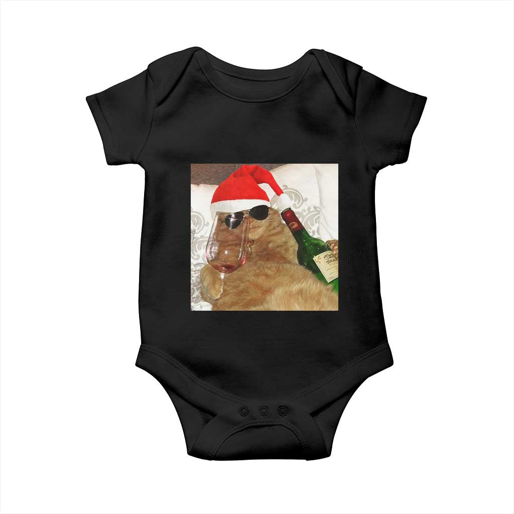 Funny Cat Drinking Wine Christmas Baby Onesie - Wonder Print Shop