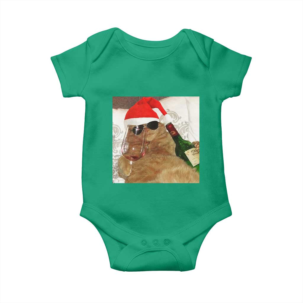 Funny Cat Drinking Wine Christmas Baby Onesie - Wonder Print Shop