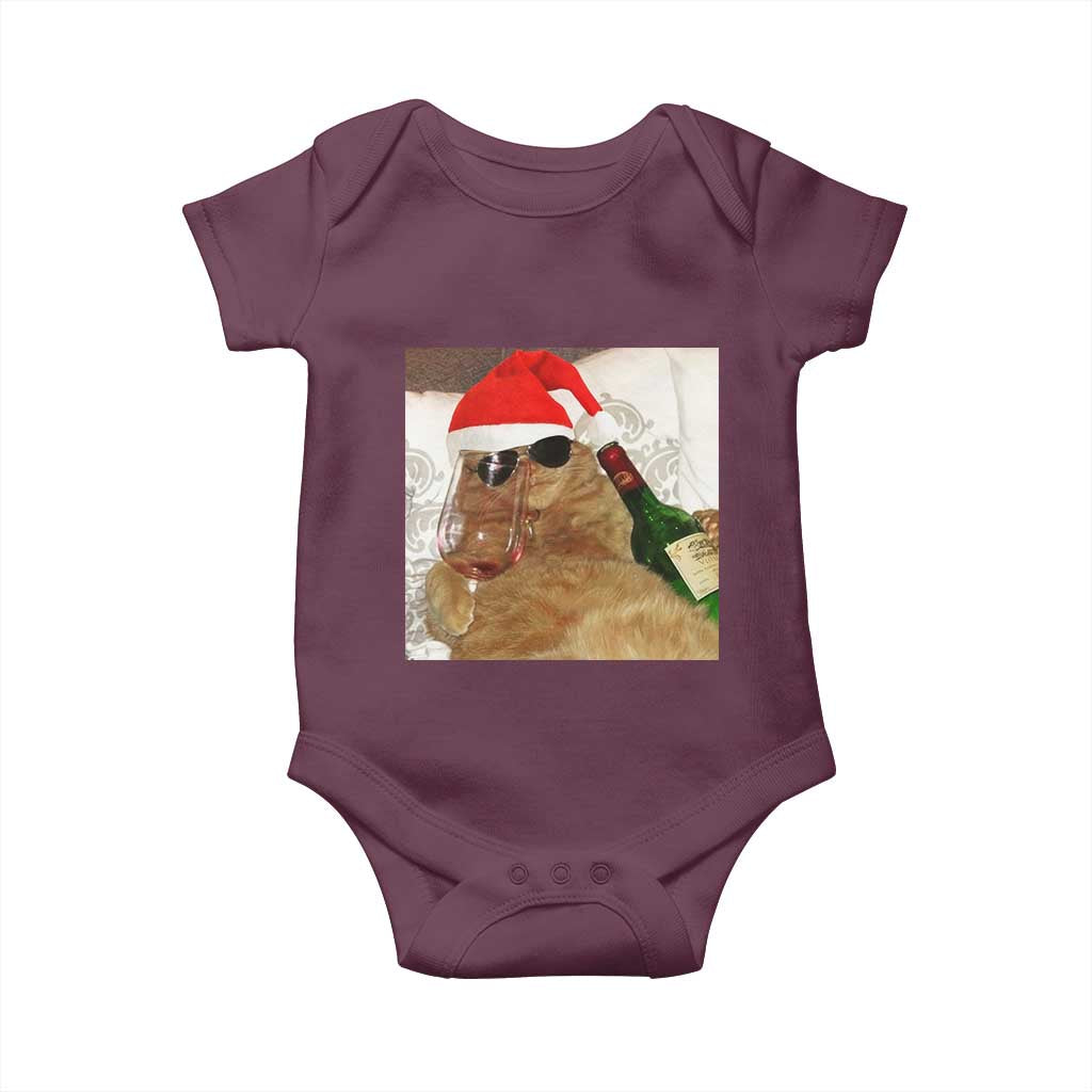 Funny Cat Drinking Wine Christmas Baby Onesie - Wonder Print Shop