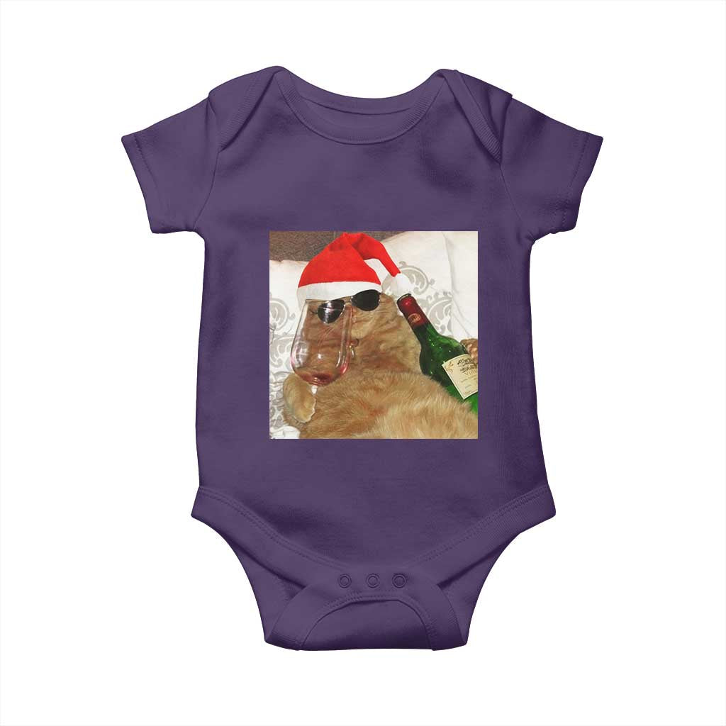 Funny Cat Drinking Wine Christmas Baby Onesie - Wonder Print Shop