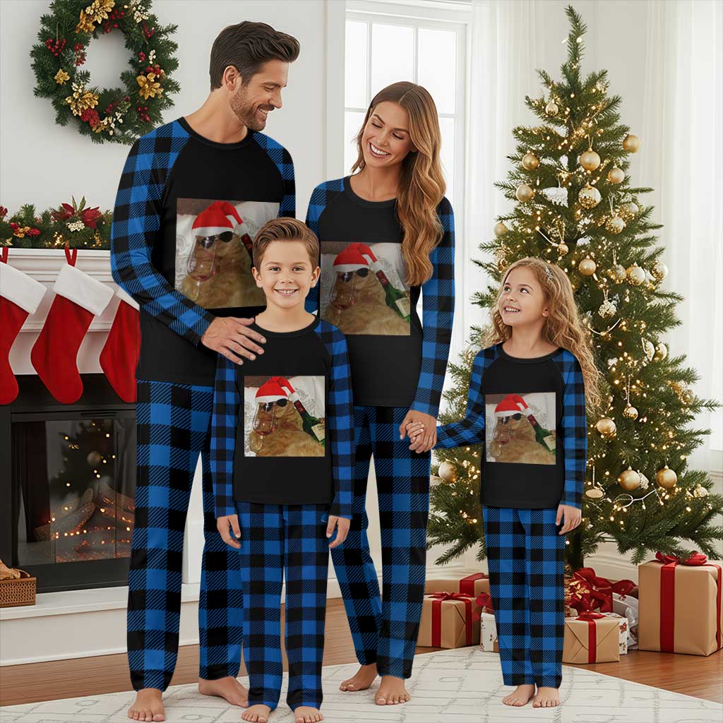 Funny Cat Drinking Wine Christmas Plaid Pajama Set - Wonder Print Shop