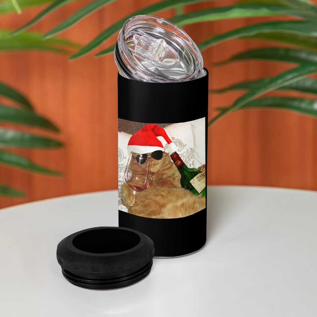 Funny Cat Drinking Wine Christmas 4 in 1 Can Cooler Tumbler - Wonder Print Shop