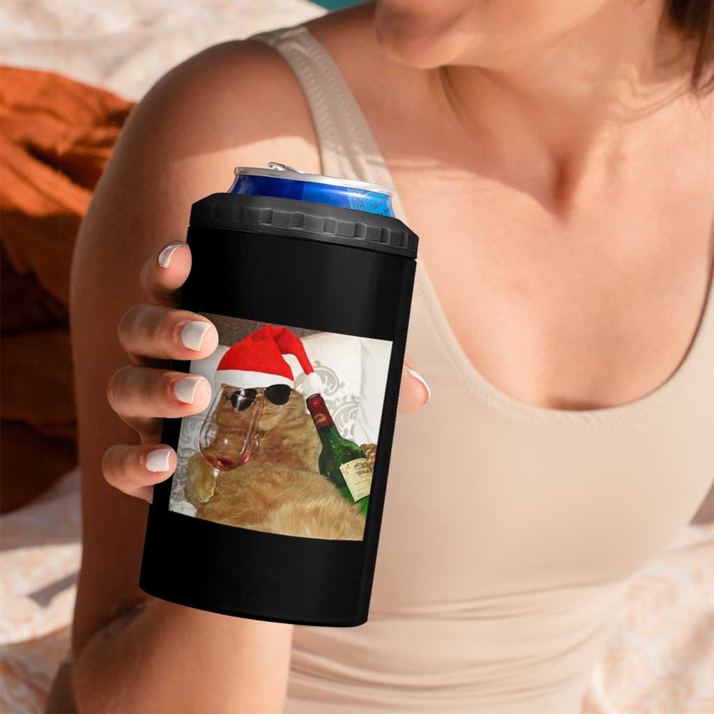 Funny Cat Drinking Wine Christmas 4 in 1 Can Cooler Tumbler - Wonder Print Shop