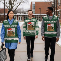 Funny Cat Drinking Wine Xmas V-Neck Knit Sweater Vest - Wonder Print Shop