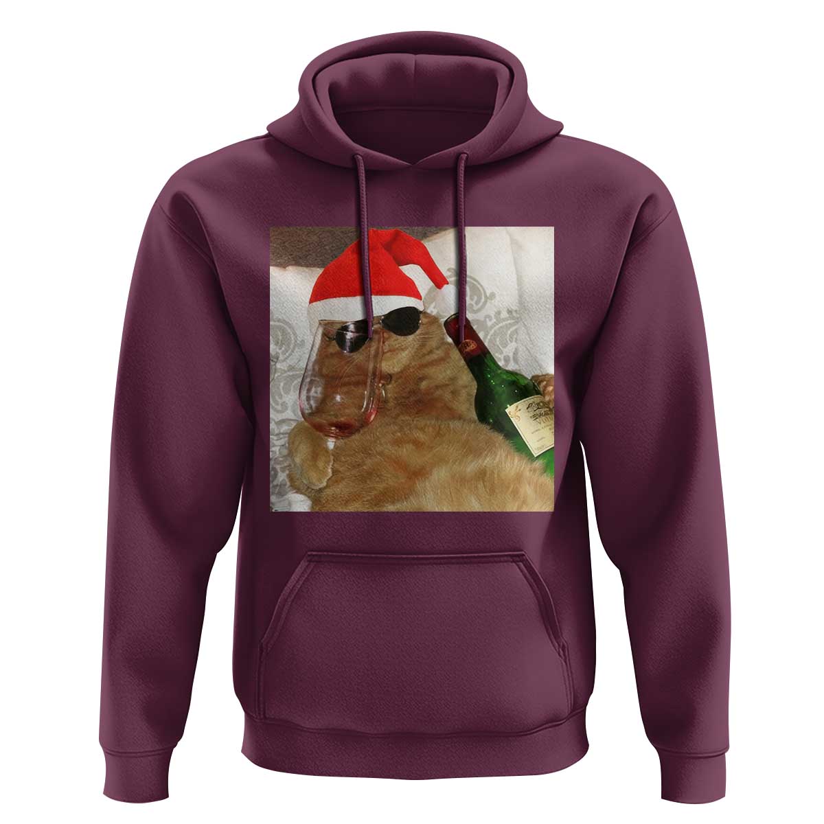 Funny Cat Drinking Wine Christmas Hoodie - Wonder Print Shop