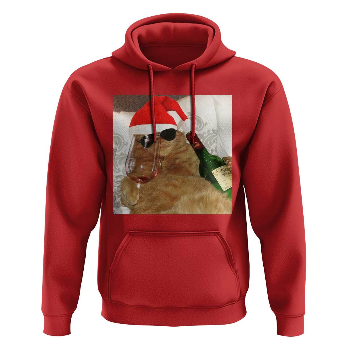 Funny Cat Drinking Wine Christmas Hoodie - Wonder Print Shop