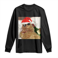 Funny Cat Drinking Wine Christmas Long Sleeve Shirt - Wonder Print Shop