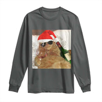 Funny Cat Drinking Wine Christmas Long Sleeve Shirt - Wonder Print Shop