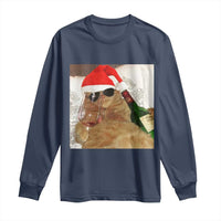 Funny Cat Drinking Wine Christmas Long Sleeve Shirt - Wonder Print Shop