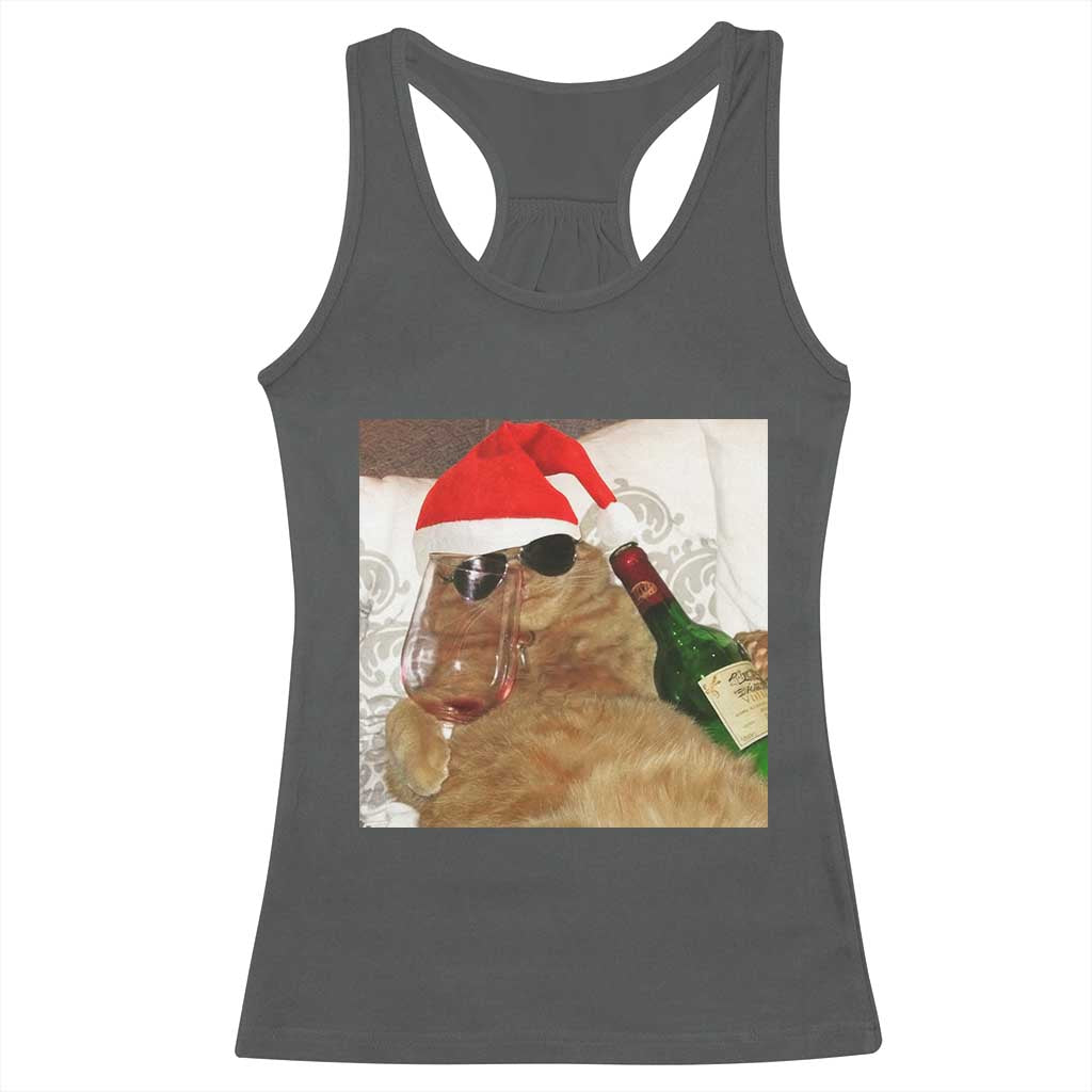 Funny Cat Drinking Wine Christmas Racerback Tank Top - Wonder Print Shop