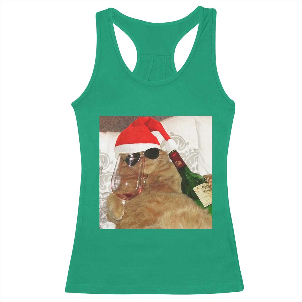 Funny Cat Drinking Wine Christmas Racerback Tank Top - Wonder Print Shop
