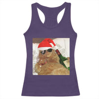 Funny Cat Drinking Wine Christmas Racerback Tank Top - Wonder Print Shop