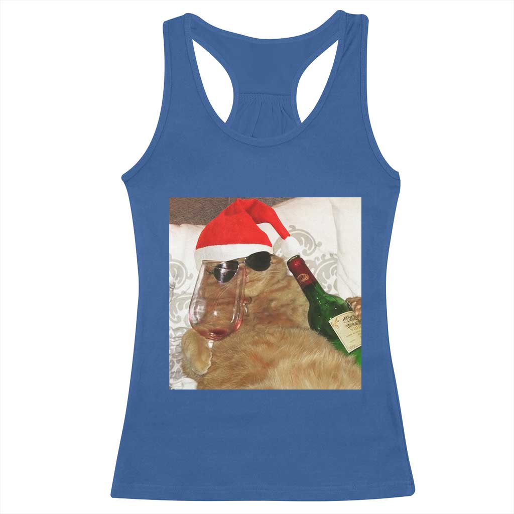 Funny Cat Drinking Wine Christmas Racerback Tank Top - Wonder Print Shop
