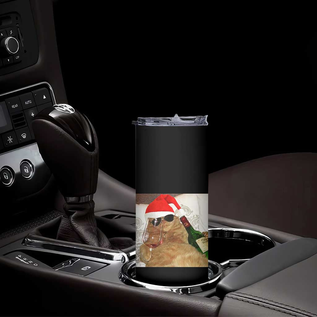 Funny Cat Drinking Wine Christmas Skinny Tumbler - Wonder Print Shop