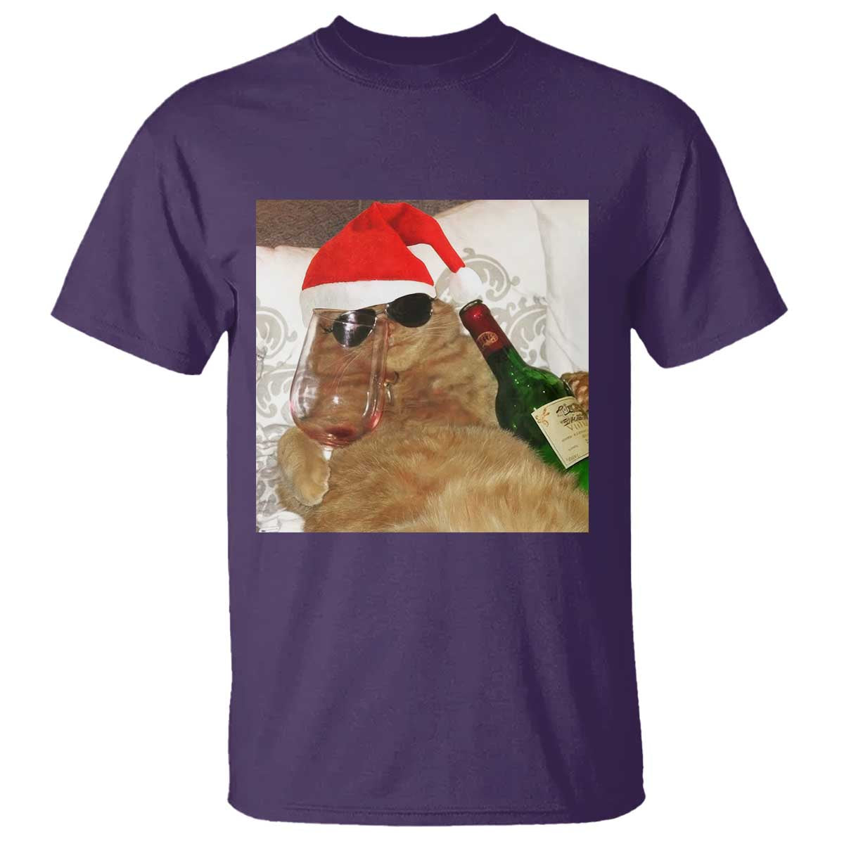 Funny Cat Drinking Wine Christmas T Shirt - Wonder Print Shop