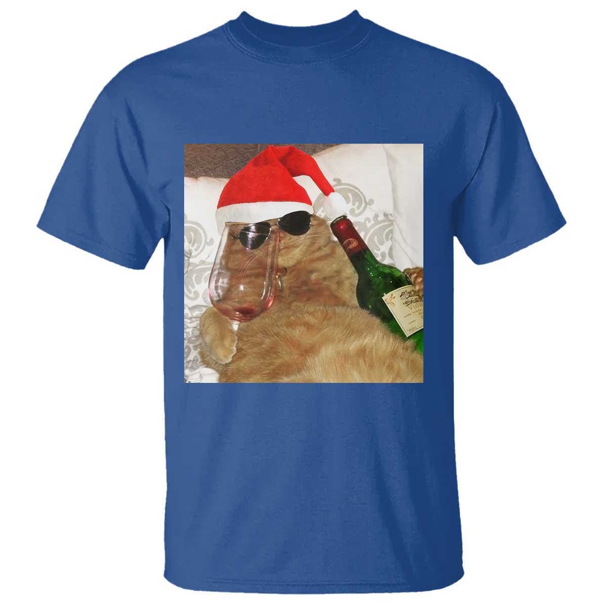 Funny Cat Drinking Wine Christmas T Shirt - Wonder Print Shop